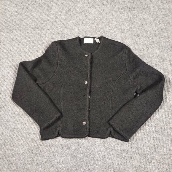 Vintage Laura Jean Cardigan womens 9/10 Black Button up wool long sleeve - Picture 2 of 11